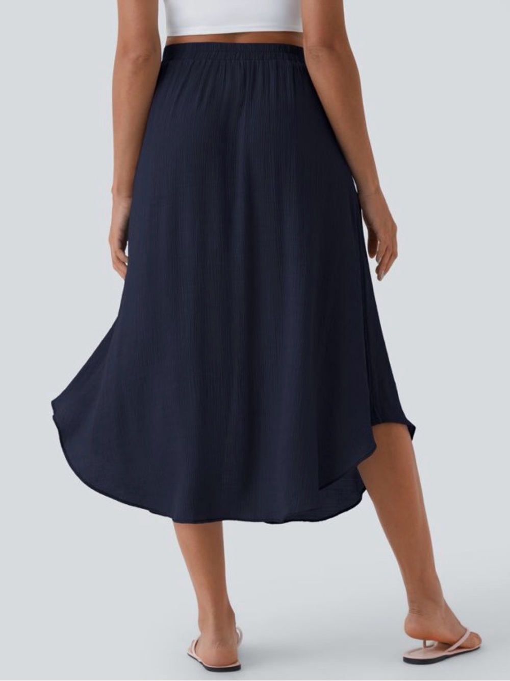 HALARA High Waisted Drawstring Pocket Flowy Midi Casual Skirt - Picture 2 of 6